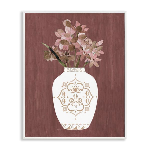 Stupell Industries Ornate Boho Vase by Janet Tava White Framed Nature Giclee Art Print 14 in. x 11 in.
