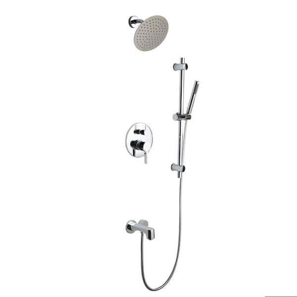Lexora Luviah 1-Spray Tub and Shower Faucet Combo with Round Showerhead and Handheld Shower Wand in Chrome