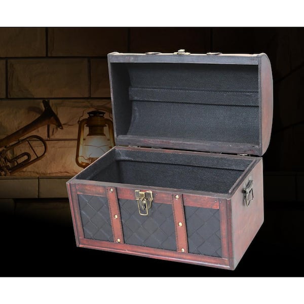 Vintiquewise 11.5 in. x 6.5 in. x 5 in. Wooden Faux Leather Treasure Chest  QI003016