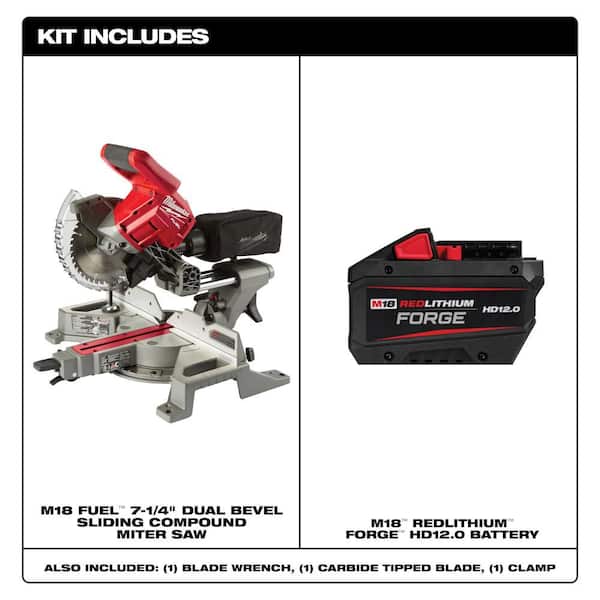 M18 FUEL 18V Lithium-Ion Brushless Cordless 7-1/4 in. Dual Bevel Sliding Compound Miter Saw w/ FORGE 12.0 Ah Battery
