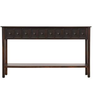 Black 60 in. Rectangle Entryway Console Table with 4 Drawers Narrow Sideboard Sofa Table with Bottom Shelf