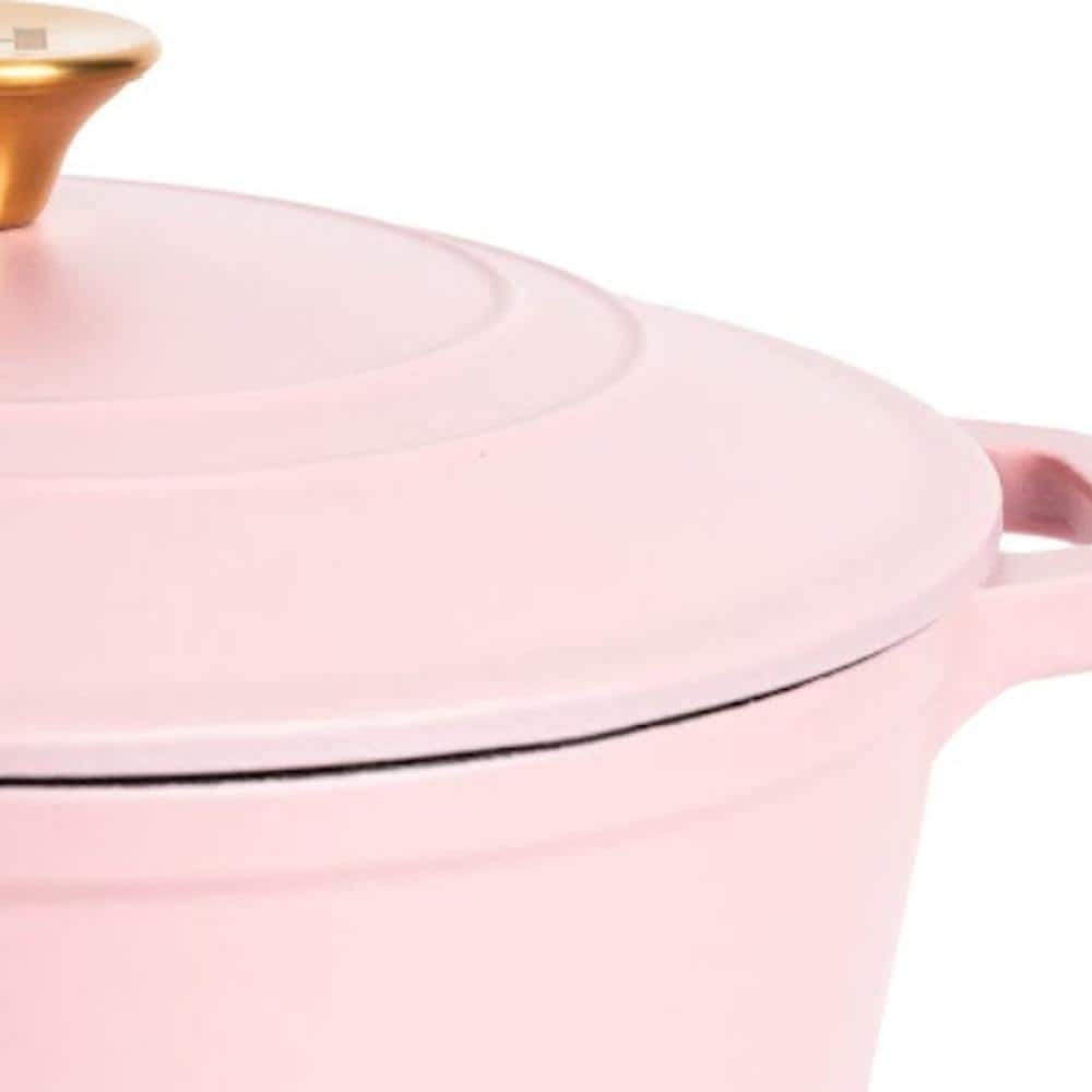 Matte Pink Enameled Cast Iron 6 Qt Round Dutch Oven with Lid