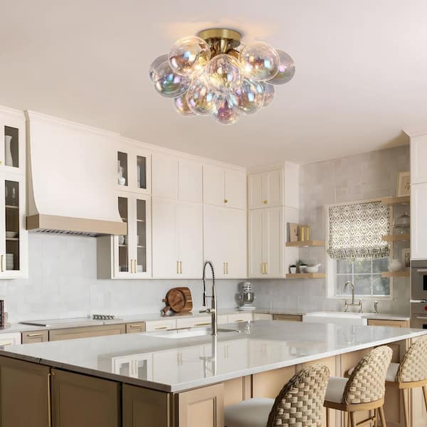 TinHon 17.7 in. 3-Light Gold Flush Mount Ceiling Light with