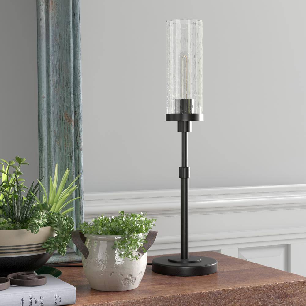 Black Bronze Nightstand Lamp with Seeded Glass Shade