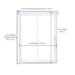 72 in. x 80 in. 70 Series White Sliding Vinyl Patio Door, Low-E Glass, DP30, Universal Handing