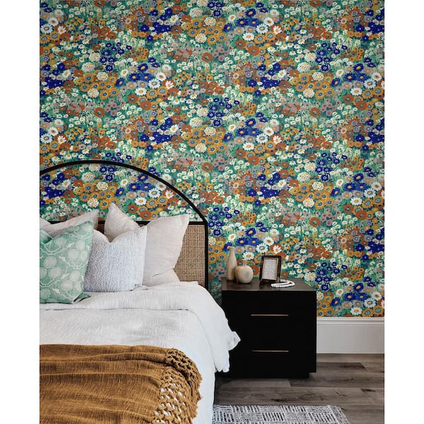 NextWall Bird Floral Peel and Stick Wallpaper - 20.5 in. W x 18 ft. L - Carmine & Blue Lagoon