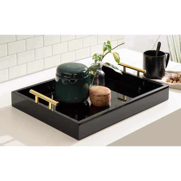 Kate and Laurel Lipton 3.25 in. H x 16.50 in. W Black Decorative Tray