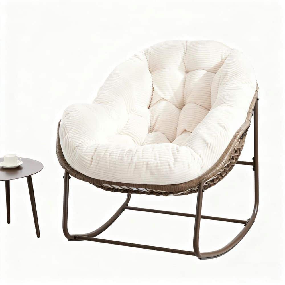 Pool Deck Rocking Chair 1-Piece 43.7 in. D x 37.2 in. W x 31.5 in. H Steel and Wicker Outdoor ...