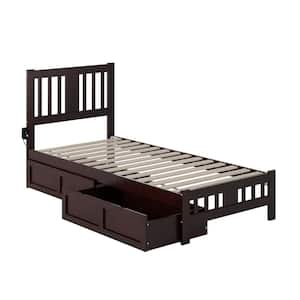 Tahoe Espresso Twin Solid Wood Extra Long Storage Platform Bed with Footboard and 2-Drawers