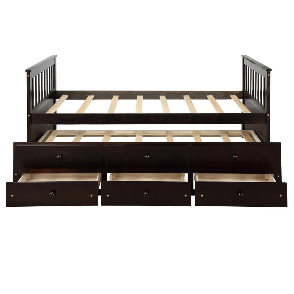 ATHMILE Espresso Twin Daybed with Trundle Bed and Storage Drawers GZ ...