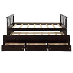 Espresso Twin Daybed with Trundle Bed and Storage Drawers