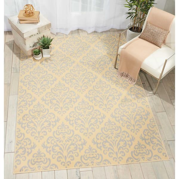 Grafix Cream 8 ft. x 10 ft. Floral Damask Transitional Area Rug