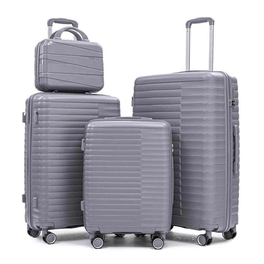 LIVACA 4-Piece Light Gray Waterproof Polypropylene Hardside