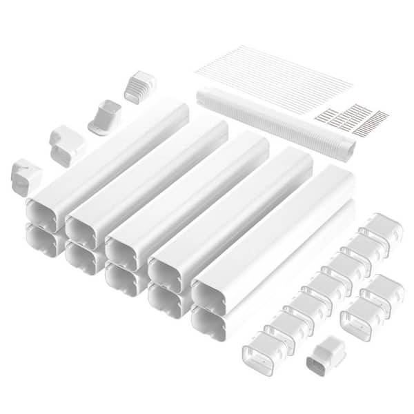Mini Split Line Set Cover 3 in. W 17.7 ft. L, PVC Decorative Pipe Line Cover For Air Conditioner with 10 Straight Ducts