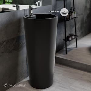 Monaco Matte Black Ceramic Circular Pedestal Sink