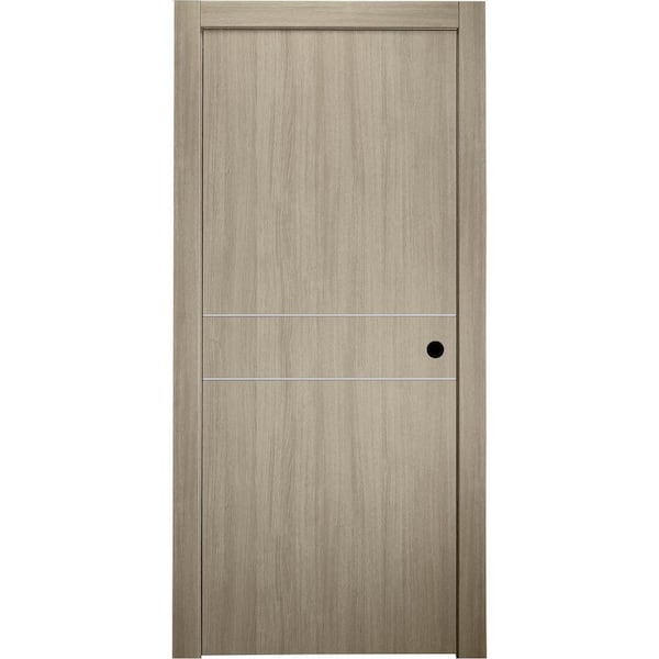 30 in. x 80 in. Viola 2HN Shambor Finished Aluminum Strips Left-Hand Solid Core Composite Single Prehung Interior Door