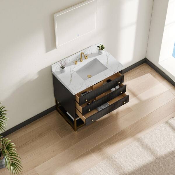 Wilton 36 in. Single Sink Freestanding Black Bath Vanity with White Cultured Marble Top Assembled