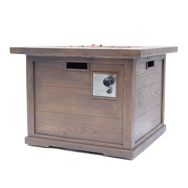 32 in. W 40,000 BTU Square Concrete Outdoor Propane Gas Fire Pit Table in Brown