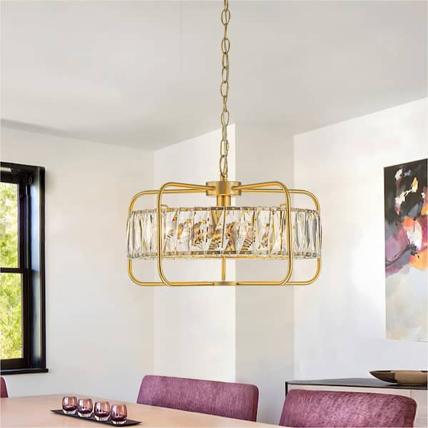 EDISLIVE Willow Modern Gold 4-Light Crystal Chandelier with Drum Shade