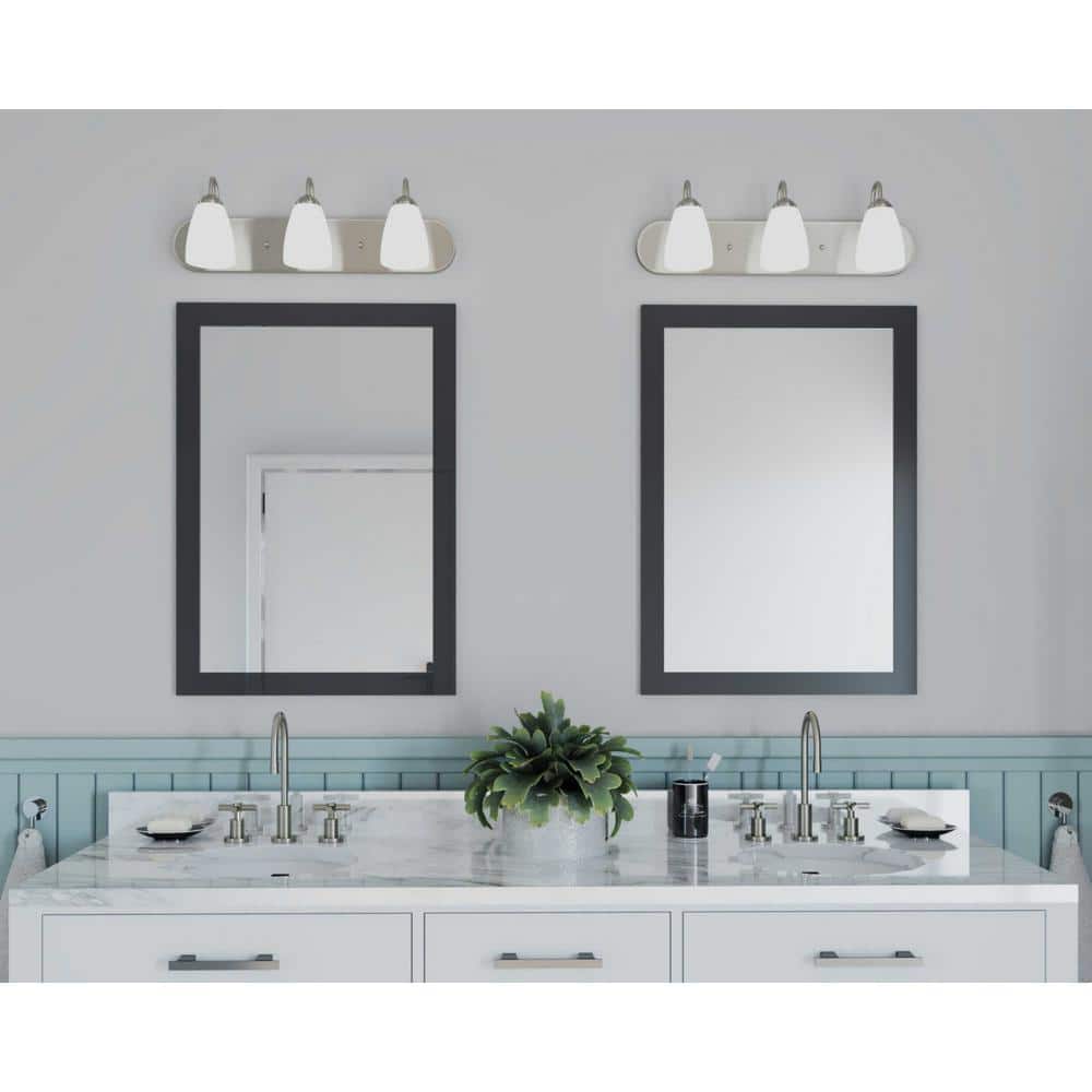 Brushed Nickel 24" 3-Light Dimmable Bath Vanity with Etched Glass Shades