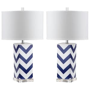Chevron 27 in. Navy Stripe Table Lamp with White Shade (Set of 2)