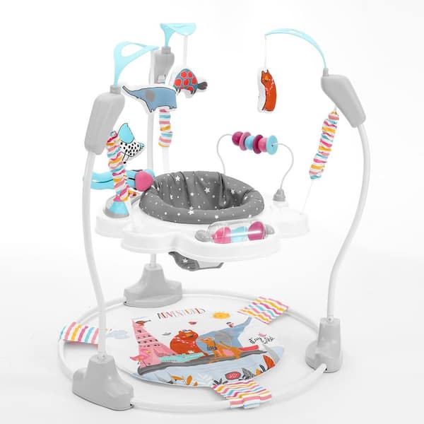 SKYSHALO Baby Bouncer, Baby Activity Center 360° Rotation & Adjustable Height, Toddler Play Jumper with Developmental Toys
