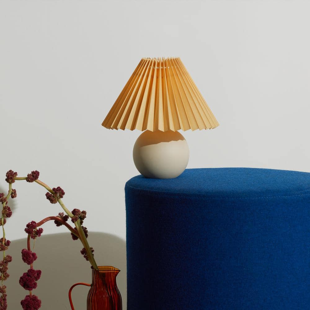 Serena Beige Ceramic Globe Table Lamp with Pleated Shade