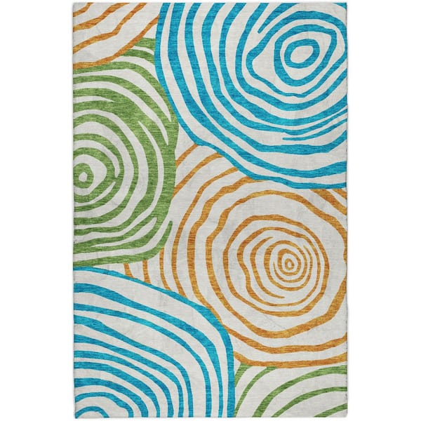 Dream Shag Premium Machine Washable Abstract ADS765 White 5 ft. x 7 ft. 6 in. Area Rug