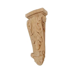 24 in. x 6-7/8 in. x 3-1/2 in. Unfinished Large Hand Carved North American Solid Alder Acanthus Leaf Wood Corbel