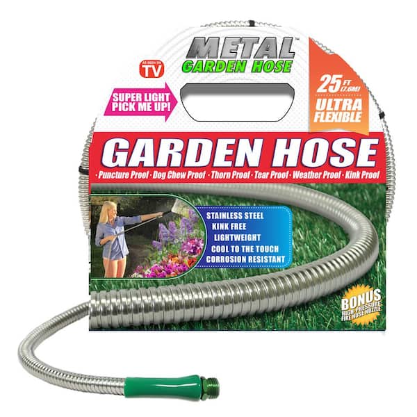 Unbranded Deluxe 3/8 in. x 25 ft. Stainless Steel Metal Garden Hose