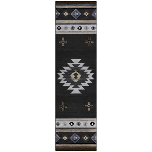 Addison Rugs Sonora Black 2 ft. 3 in. x 7 ft. 6 in. Geometric Indoor/Outdoor Area Rug