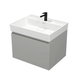 SHARP 23.6 in. W x 18.9 in. D x 22.9 in. H Wall Mounted Bath Vanity in Grey Mist  with Vanity Top Basin in White