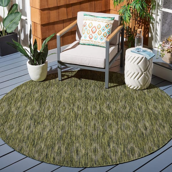 Courtyard Olive 7 ft. x 7 ft. Solid Color Diamond Indoor/Outdoor Round Area Rug
