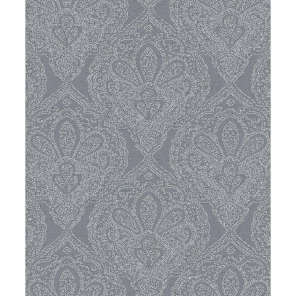 Emporium Collection Grey and Silver Mehndi Damask Embossed Metallic Finish 