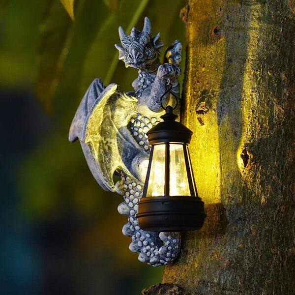 5 in. x 9 in. Gray Resin Solar Dragon Tree Hugger Garden Statue