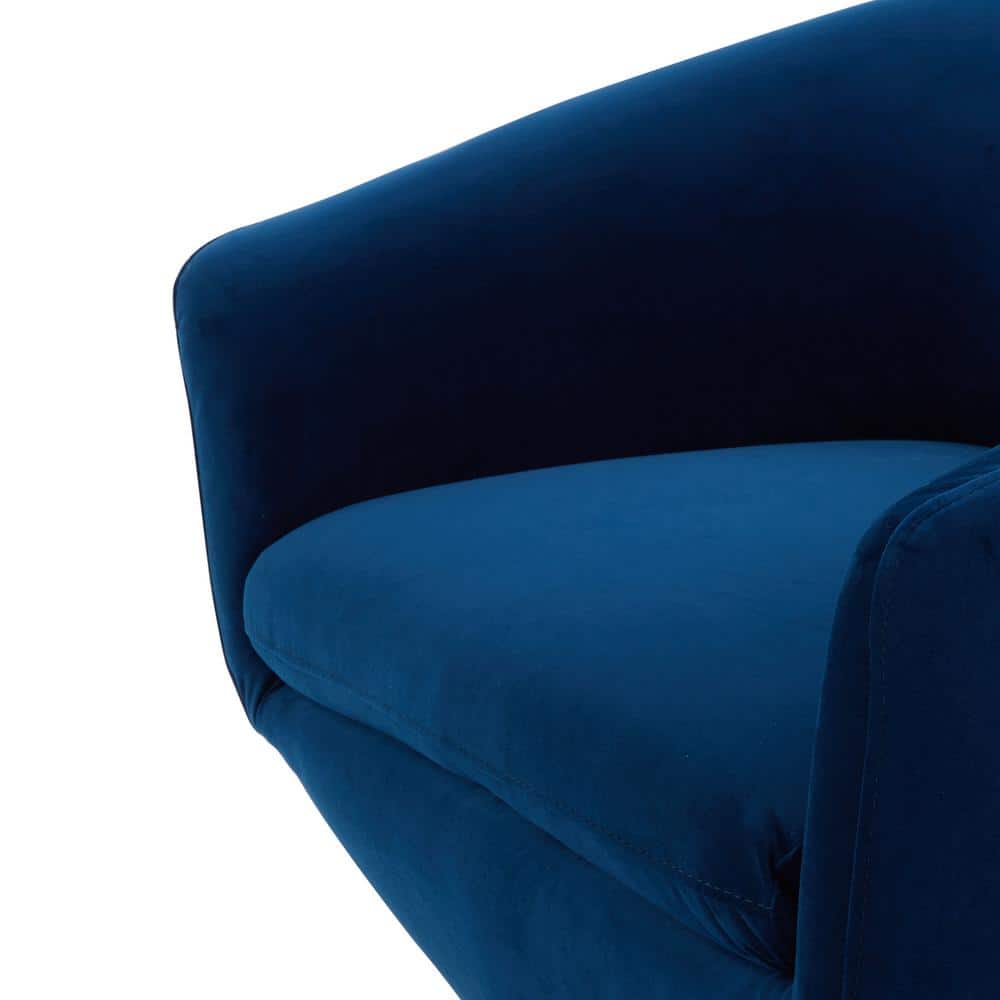 Blue Velvet Swivel Barrel Accent Chair with Wood Frame