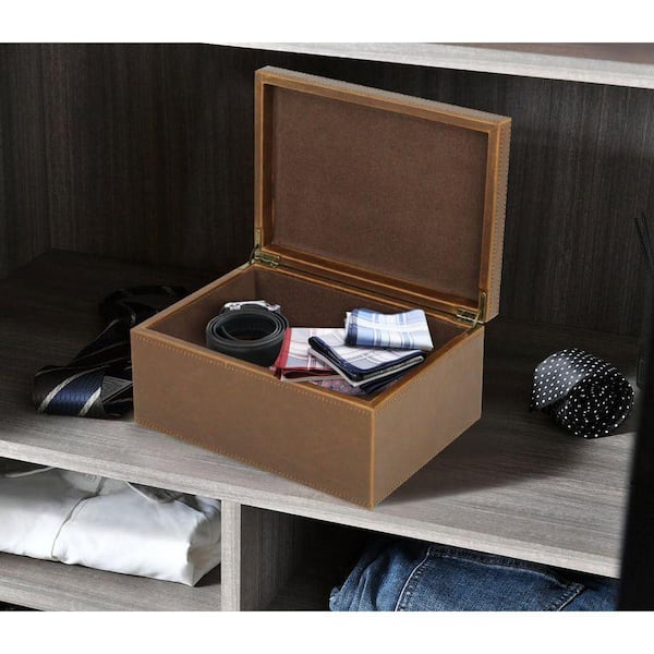 Faux Leather Decorative Box Large Wooden Keepsake, Jewelry