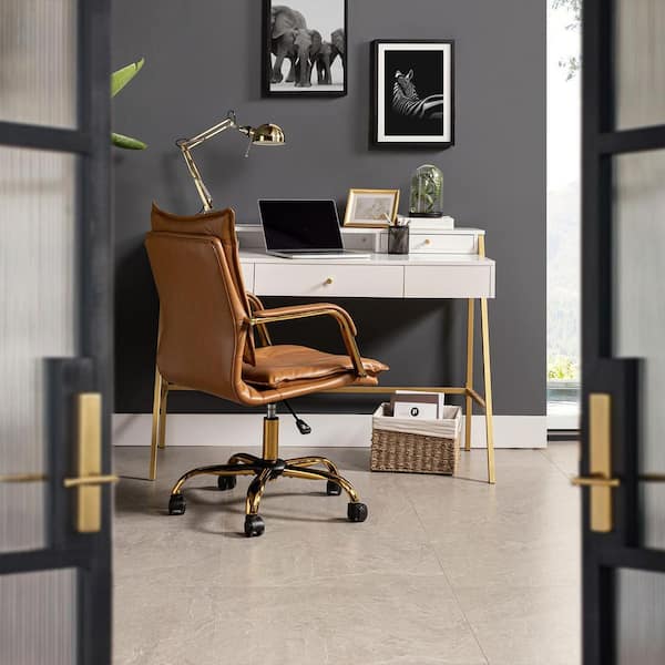 JAYDEN CREATION Lundgren Camel Faux Leather Task Chair with Padded