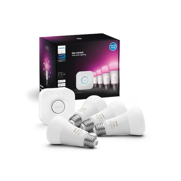 75-Watt Equivalent A19 Smart LED Color Changing Light Bulb Starter Kit (4 Bulbs and Bridge)