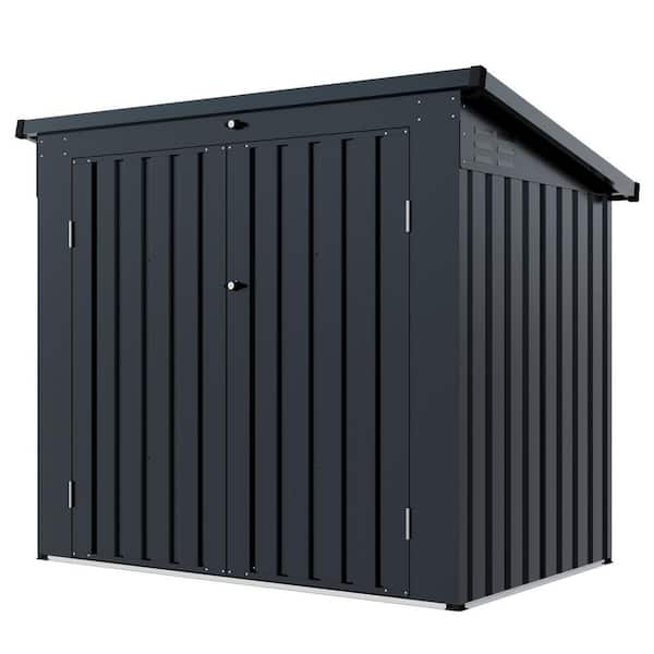 64.75 in. W x 41.50 in. D x 54.25 in. H Black Metal 2 Trash Can Storage, Garbage Bin Shed