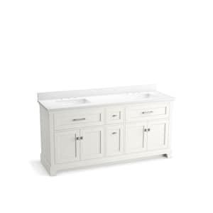 Charlemont 72 in. W x 22in. D x 36 in. H Double Sink Bath Vanity in White with White Quartz Top and Backsplash