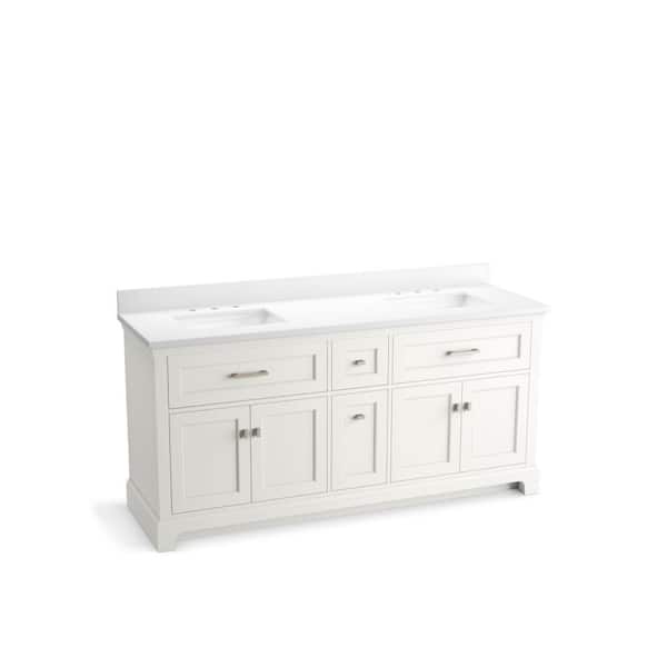 KOHLER Charlemont 73.75in. Double Sink Freestanding Ferrous Grey Bath Vanity with White Quartz Top Assembled