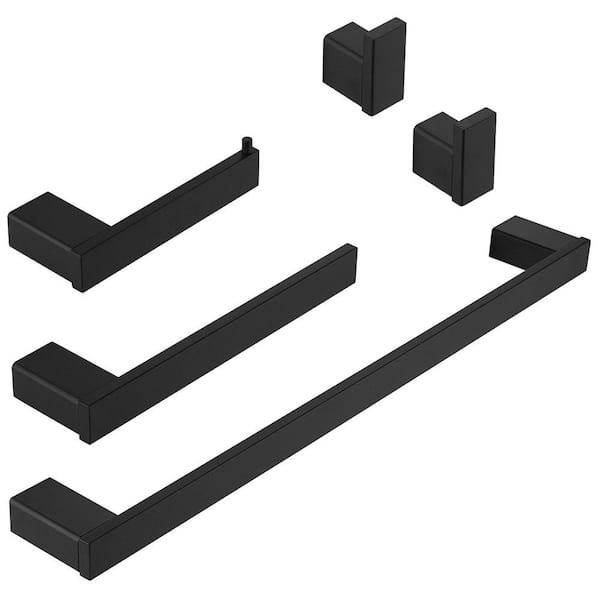 5-Piece Bathroom Hardware Set w/Towel Bar Set, Stainless Steel 5-Piece Wall Mounted Bathroom Accessories Set Matte Black