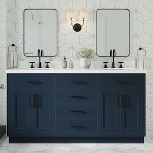 Hepburn 66 in. W x 22 in. D x 36 in. H Double Sink Freestanding Bath Vanity in Midnight Blue with Carrara Quartz Top