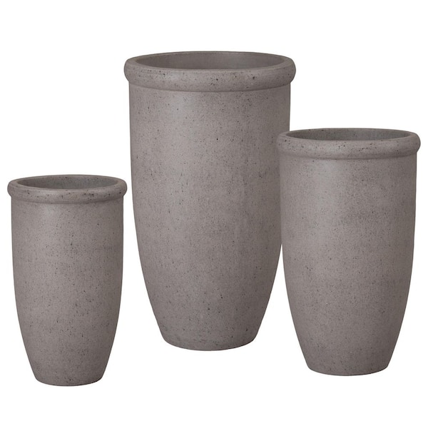 18 in., 22 in., 27.5 in. H Terrazzo Gray Terrazzo Round Planters with Drainage Hole (Set of 3)