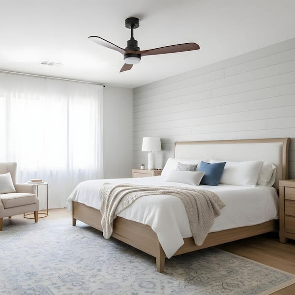 52 in. LED Indoor Black Ceiling Fan with Light Kit, Remote Control