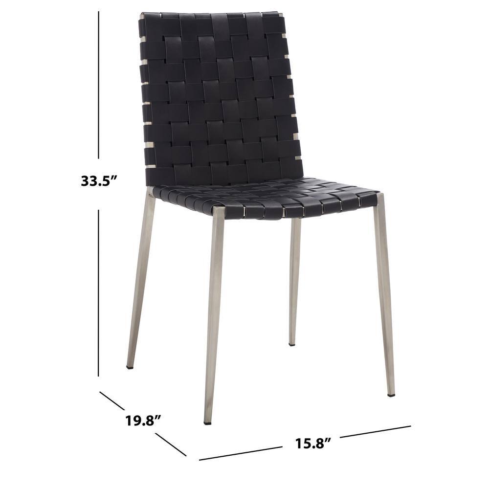 Rayne Black and Silver Woven Leather Dining Chairs, Set of 2