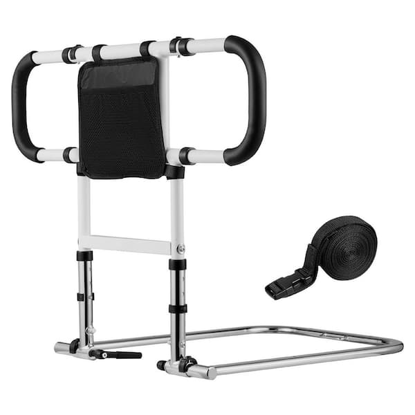 Bed Rail for Elderly, Foldable & Extendable Bedside Assist Rail with Side Handles & PU Handrail, Adjustable Height Steel