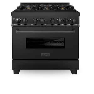 36 in. 6-Burner Dual Fuel Range with Brass Burners in Black Stainless Steel