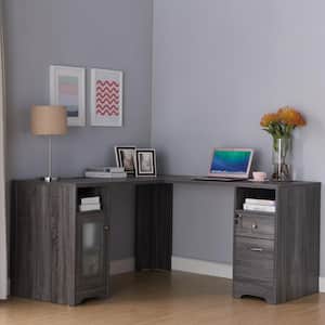 Helmer 59 in. L-Shaped Dark Gray 2 Drawer Computer Desk with File Storage